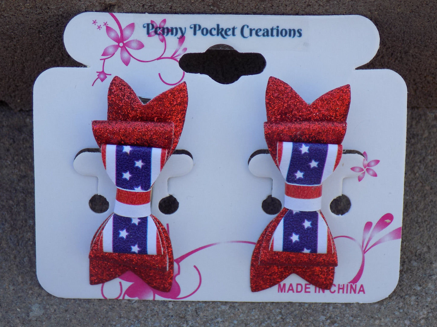 Patriotic Synthetic Leather Hair Bows Sm/Md 3-Layer Double Bow, 2 options