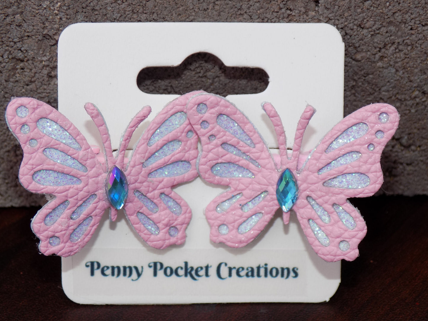 Synthetic Leather Small Butterfly Hair Clip Glitter Cutouts Rhinestone Center
