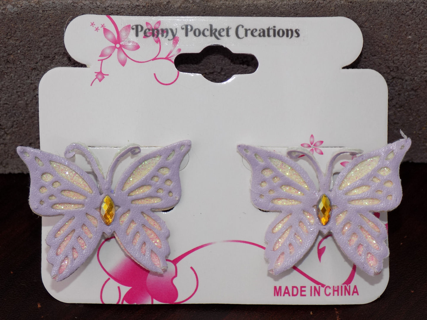 Synthetic Leather Medium Pointed Butterfly Hair Clip 2-Layer Glitter Cutouts Rhinestone