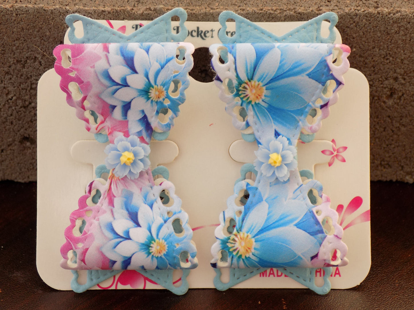 Lacy Edge Leather Single Large Floral Bow on Ribbon type Pastel Tail back