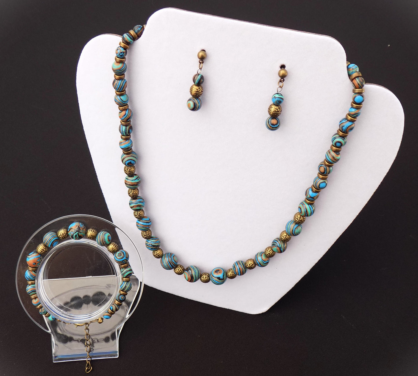 Blue Malachite Natural Stone Beads Jewelry Set - Four Piece