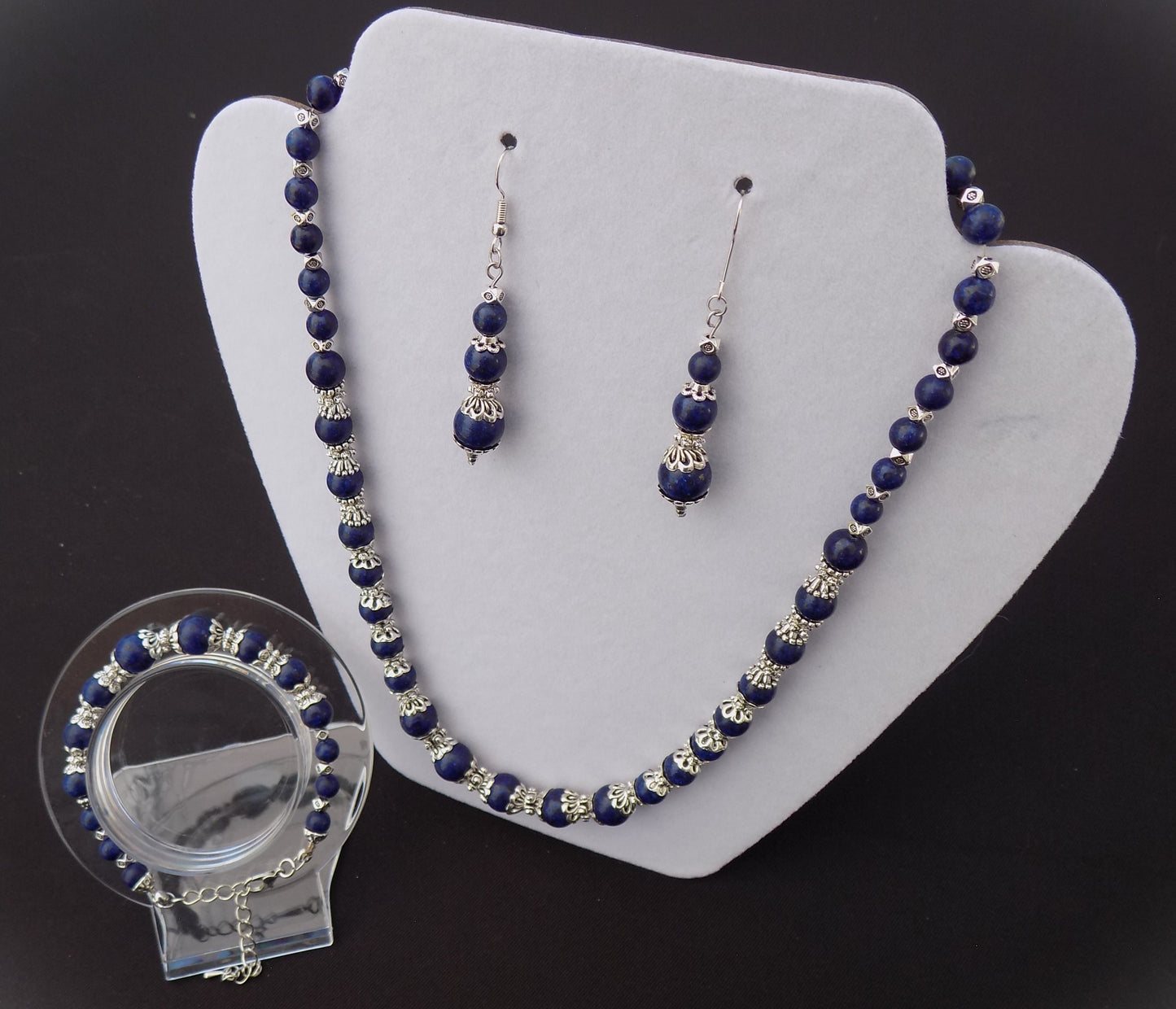 Lapis Lazuli Natural Stone Beads Jewelry Set - Four Piece