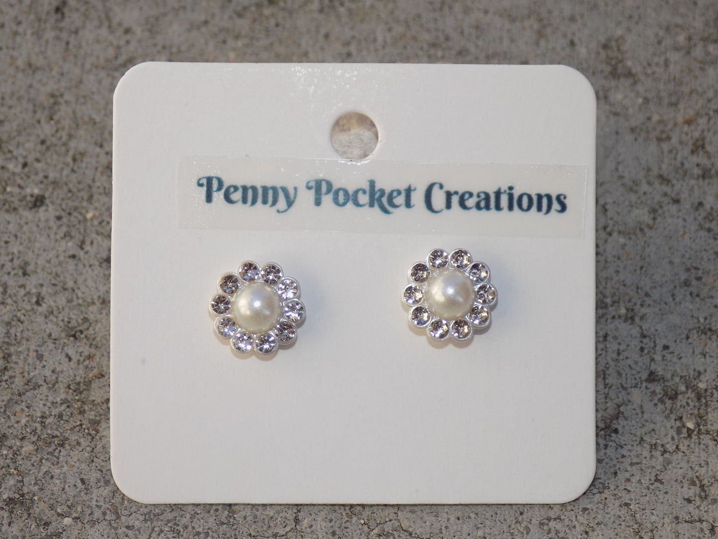 White Pearl Rhinestone Border Resin Silvery Stainless Steel Hypoallergenic Earrings