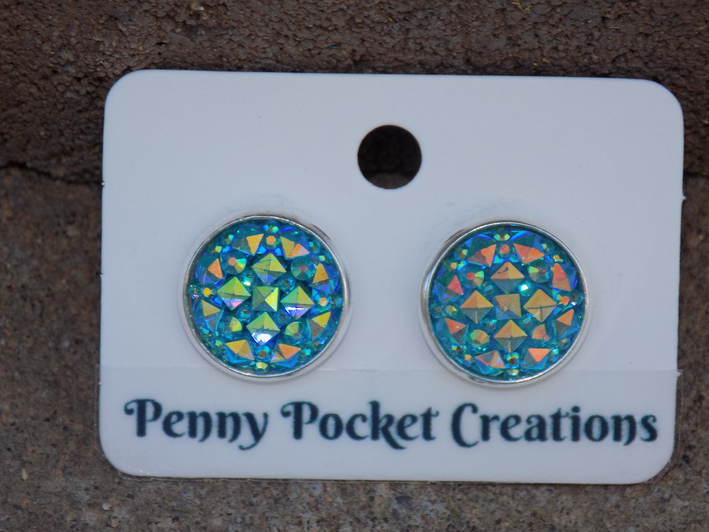 Pineappple Sequin Glitter Resin 12mm Silvery Cabachon Bezel Post Earrings