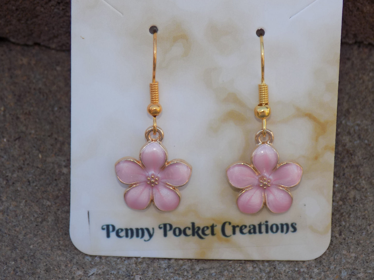 Enamel Golden Curved 5-Petal Flower Dangle Hook Earrings