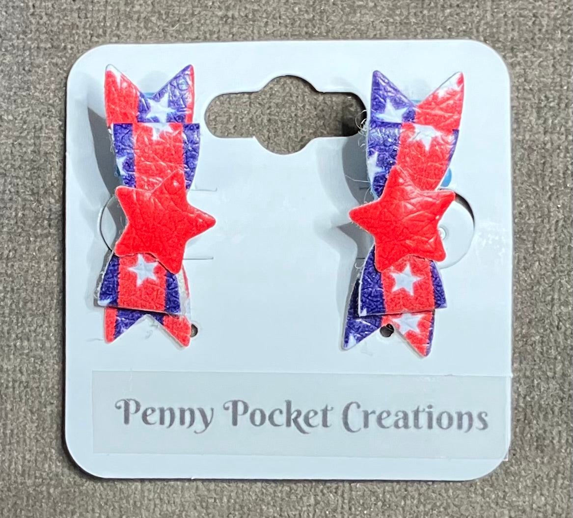 Patriotic Synthetic Leather Hair Bows Mini 2-Layer Basic Glitter center, 3 options