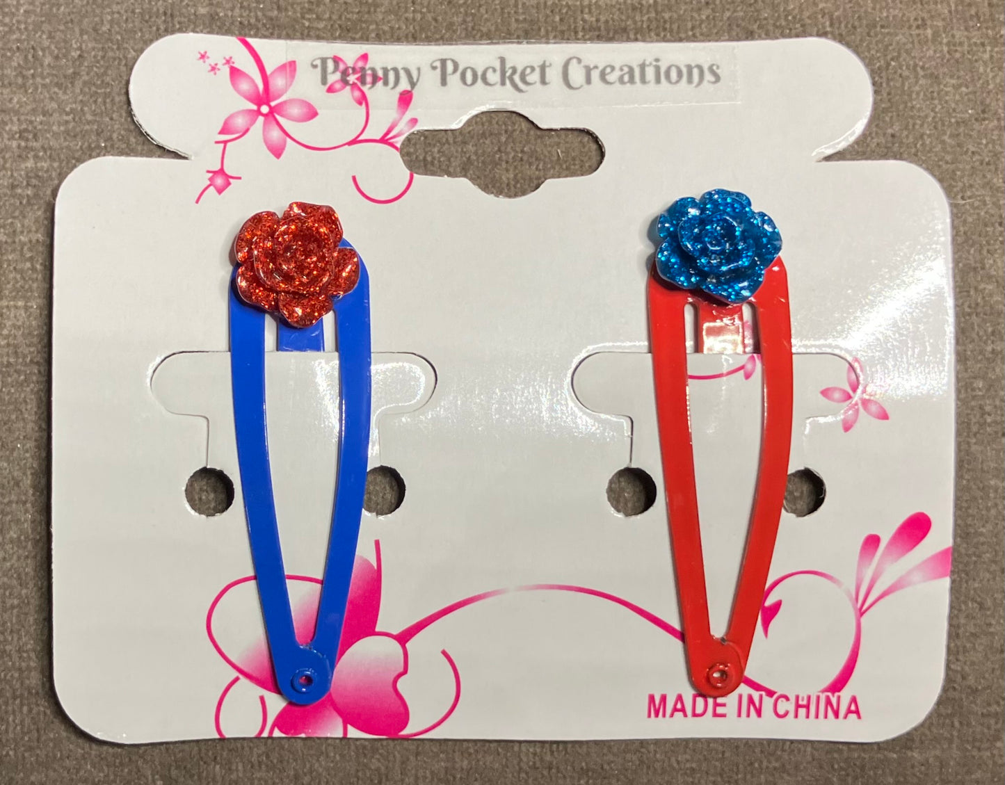 Patriotic Black Snap Hair Clips Glitter Resin Roses