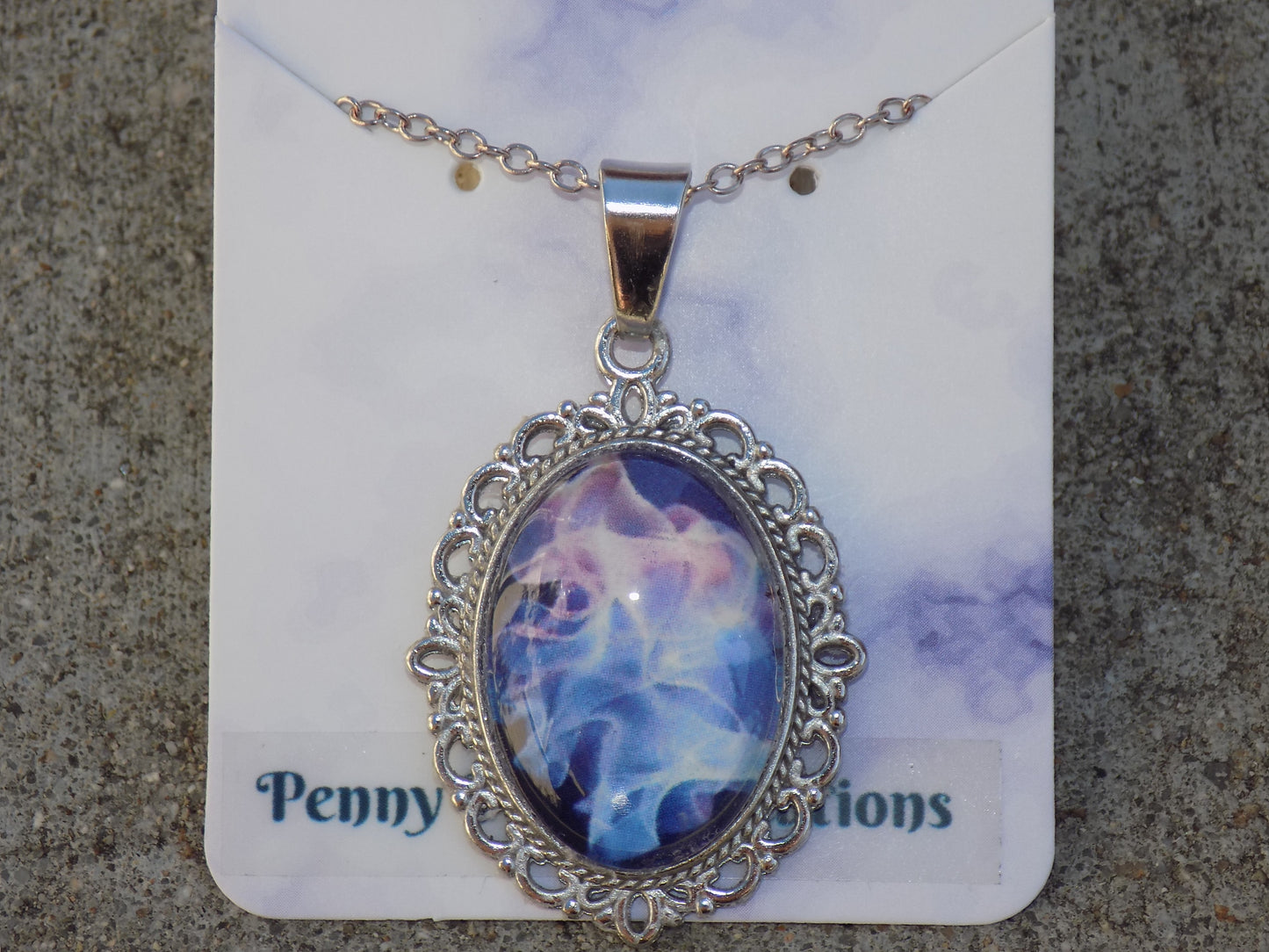 Oval Glass Dome Pendants 18x25mm Image Silvery Chain Necklace