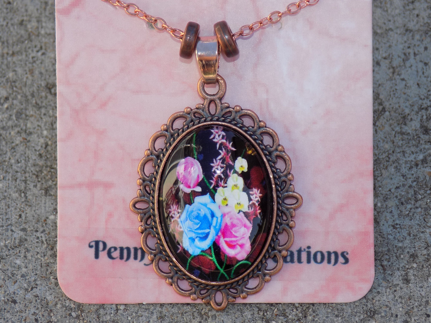 Oval Glass Dome Pendants 18x25mm Image Red Copper Chain Necklace