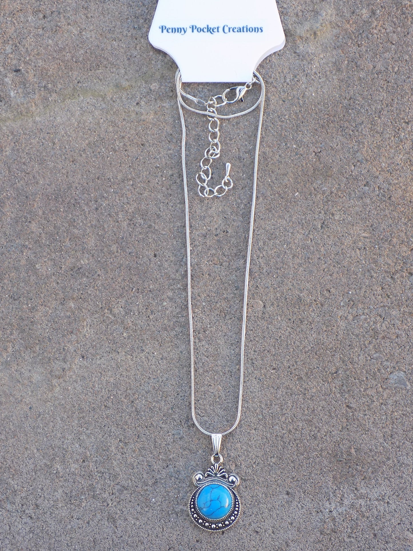 Natural Stone 12mm Round Antique Silver Pendant Snake Chain Necklace