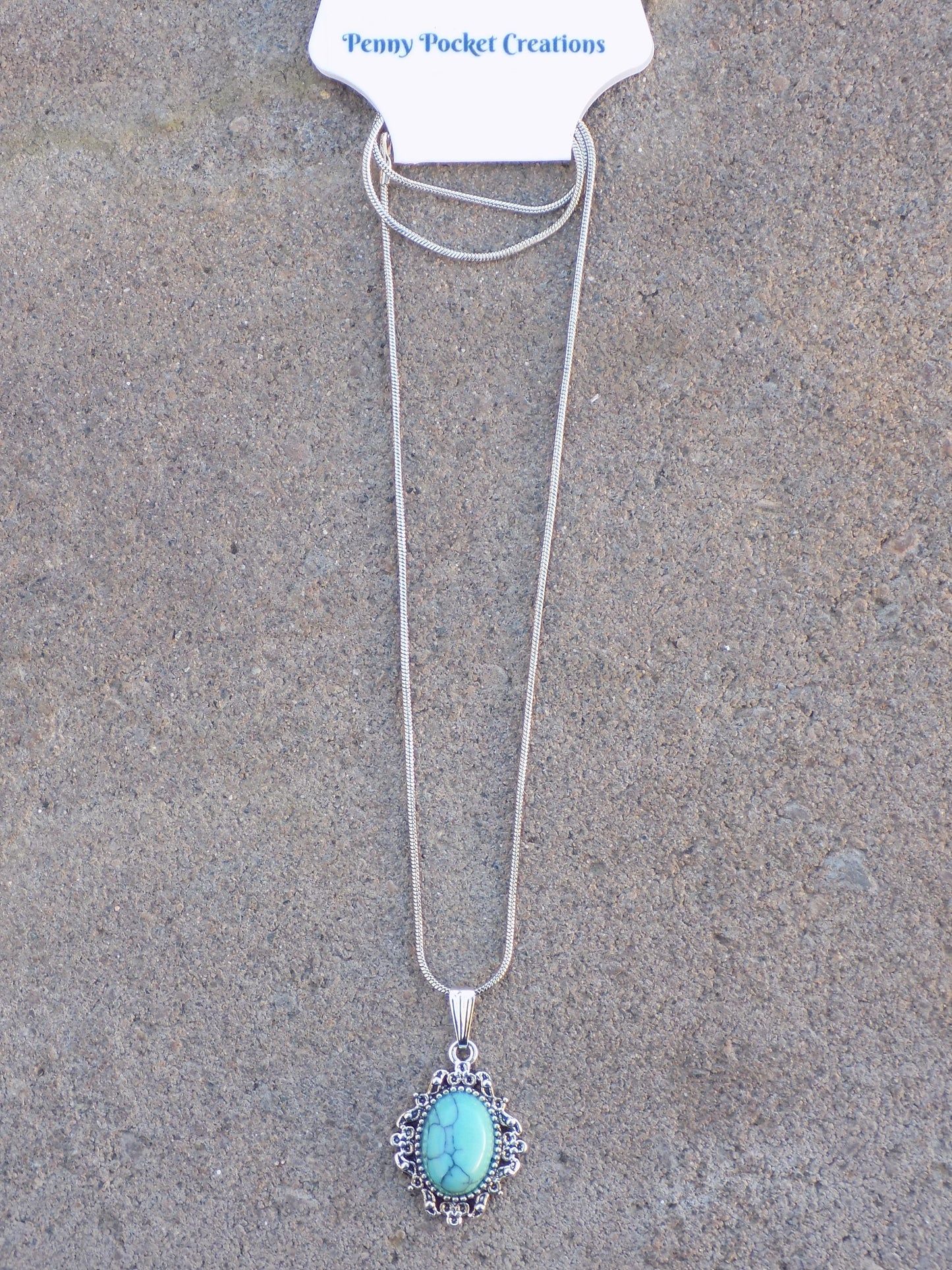 NaturaL Stone 10x14 Oval Silvery Pendant Snake Chain Necklace