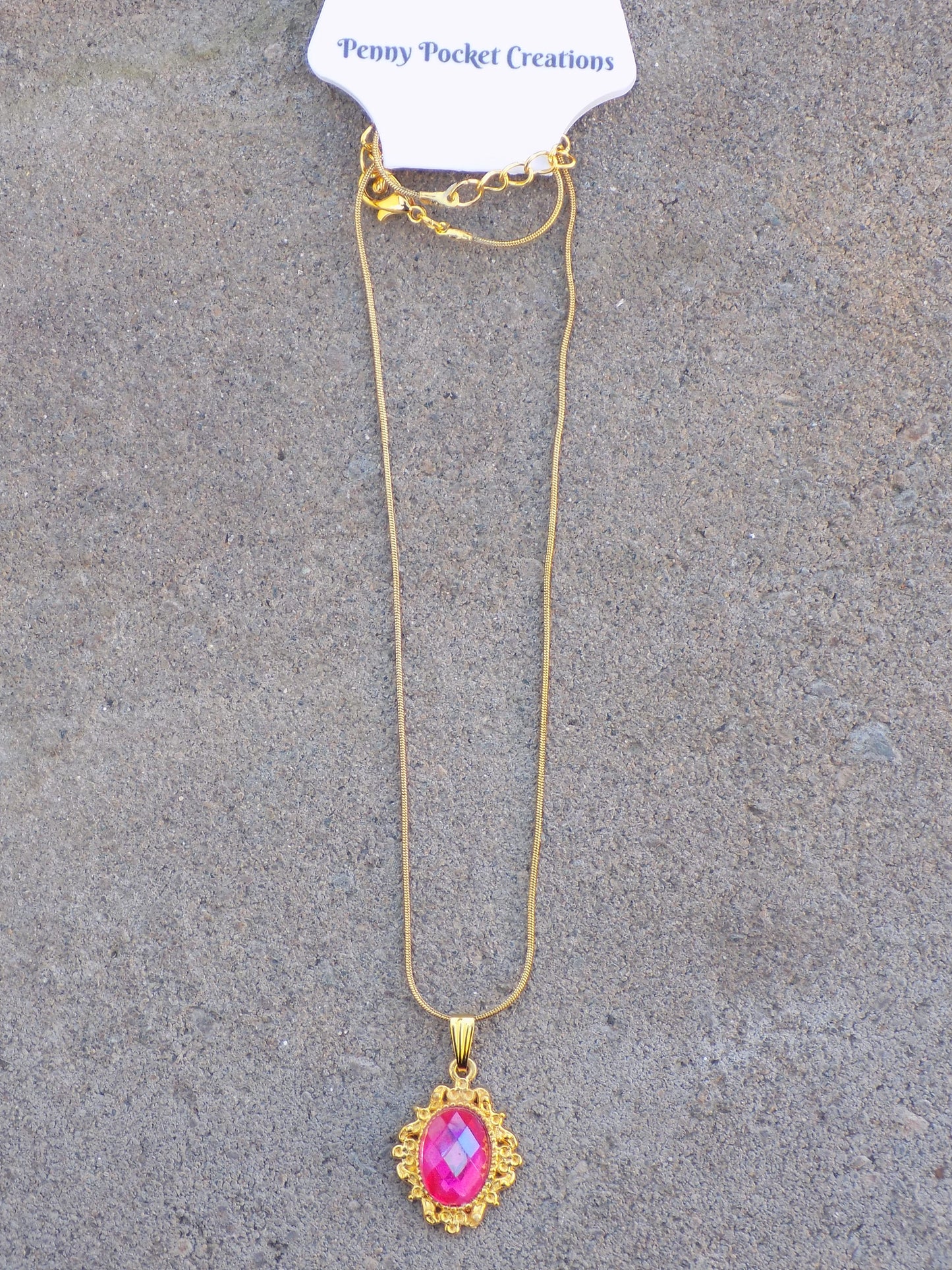 Colored Rhinestone 10x14mm Oval Gem Golden Pendant Snake Chain Necklace