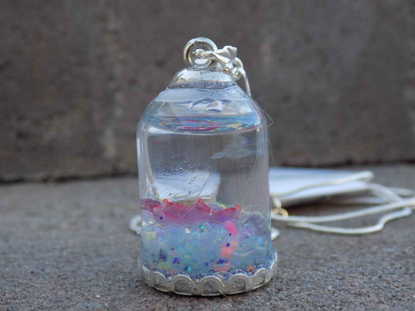Liquid Butterfly/Dragonfly Glitter Rainbow Atrium Silvery Snake Chain Necklace
