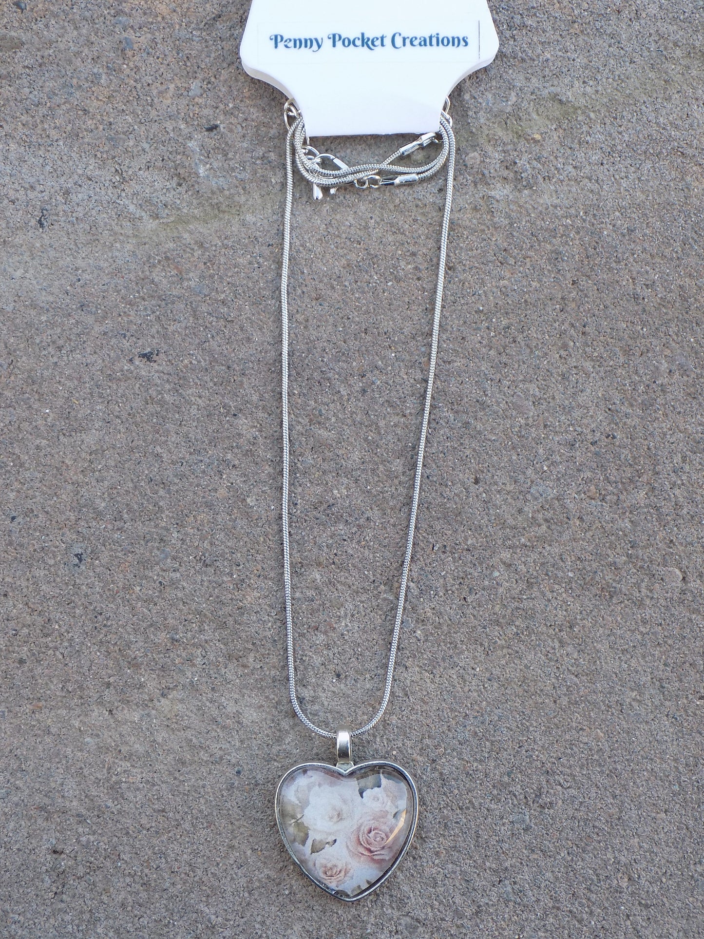 Heart Shaped Glass Dome Pendant 25mm Image Antique Silver Chain/Pendant