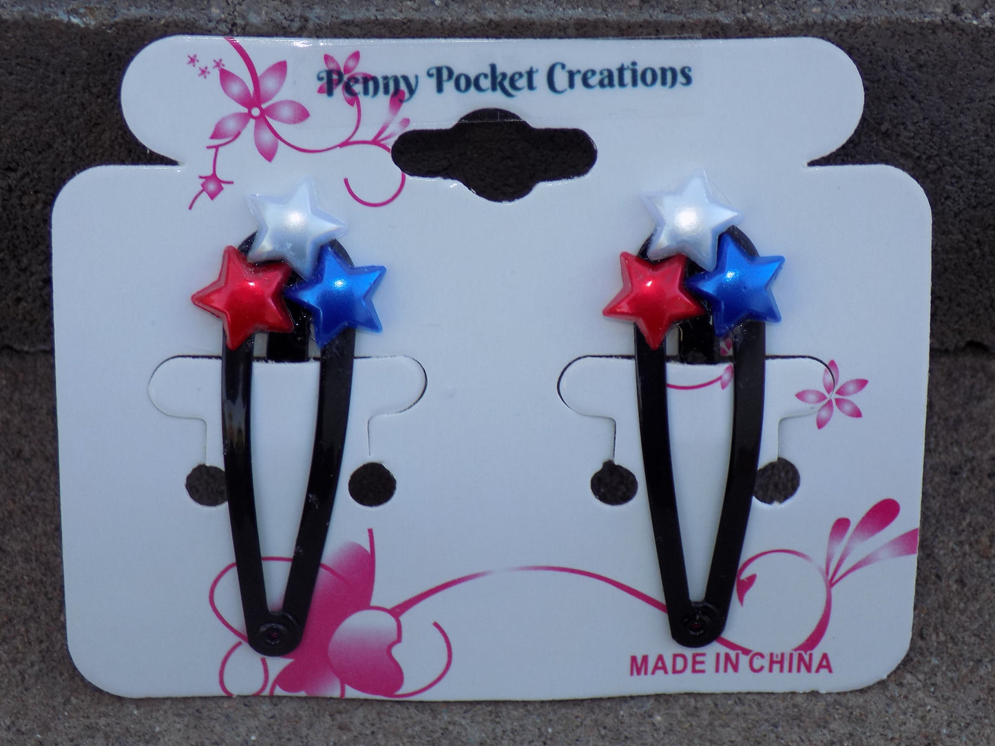 Patriotic Hair Clips Red White Blue Resin Stars