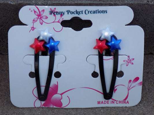 Patriotic Hair Clips Red White Blue Resin Stars