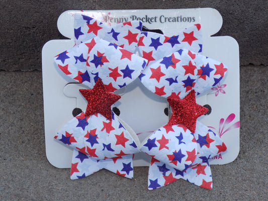 Patriotic Synthetic Leather Hair Bow Simple Quad Pair, 2 options