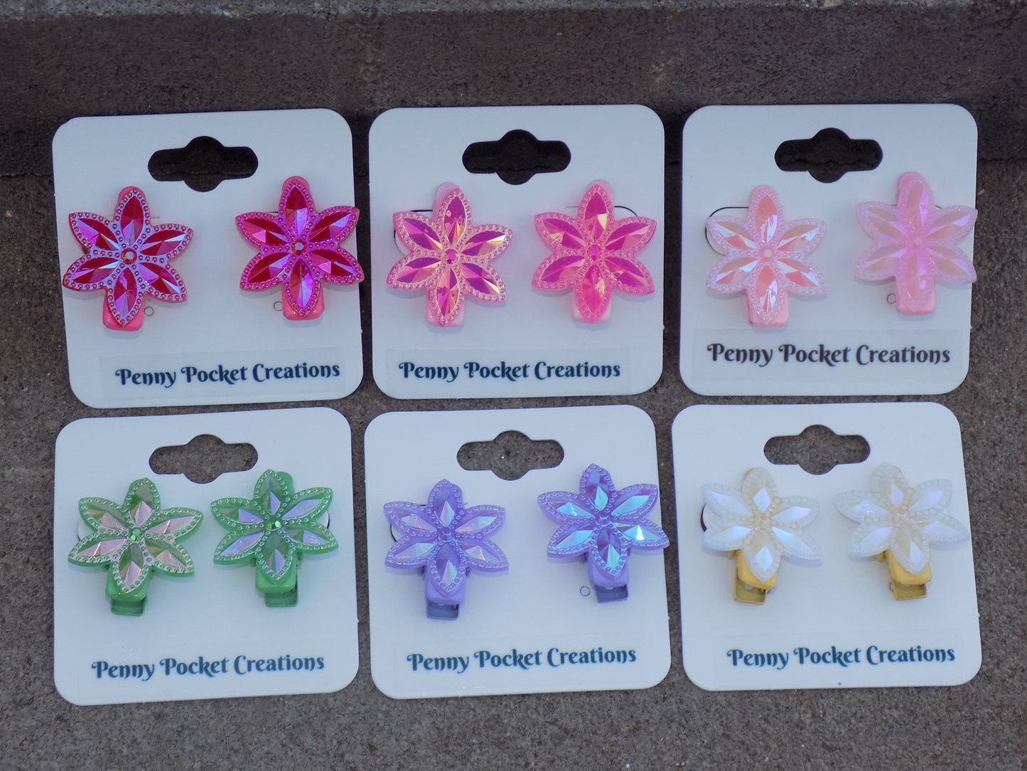Star Flower Pastel Flatback Resin Duck Bill Hair Barrettes Pair