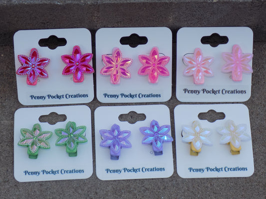 Star Flower Pastel Flatback Resin Duck Bill Hair Barrettes Pair