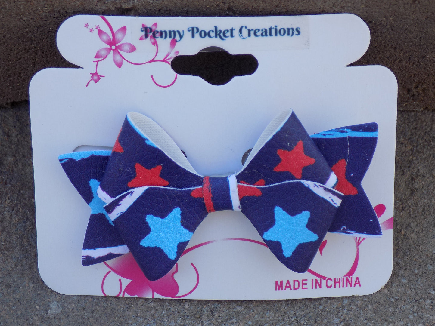 Patriotic Synthetic Leather Hair Bow Simple Quad Single