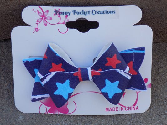 Patriotic Synthetic Leather Hair Bow Simple Quad Single