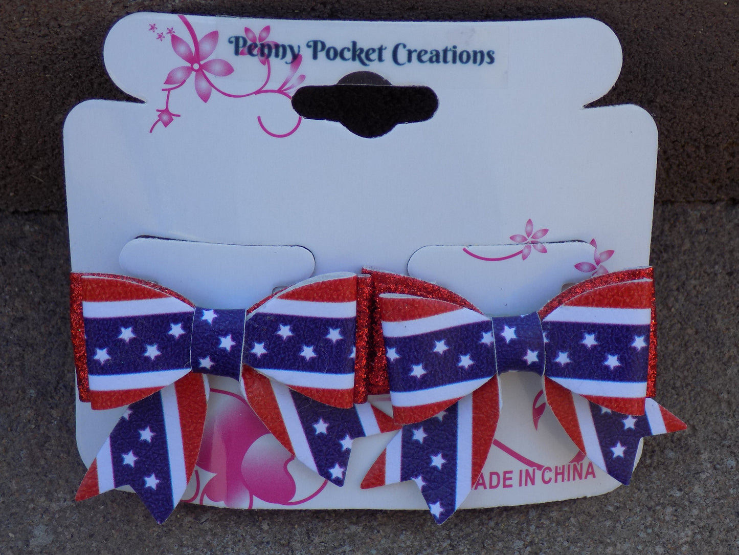 Patriotic Synthetic Leather Hair Bows Small Double w/Tails
