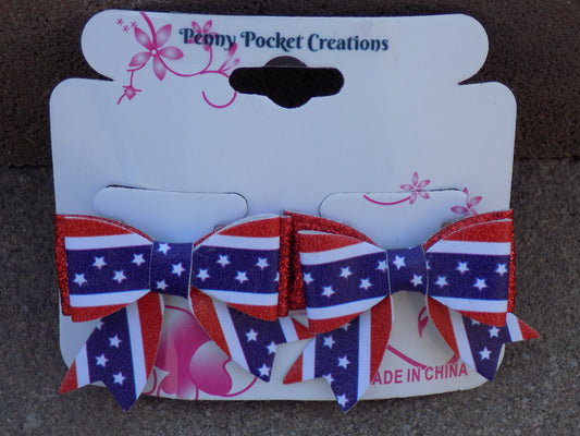 Patriotic Synthetic Leather Hair Bows Small Double w/Tails
