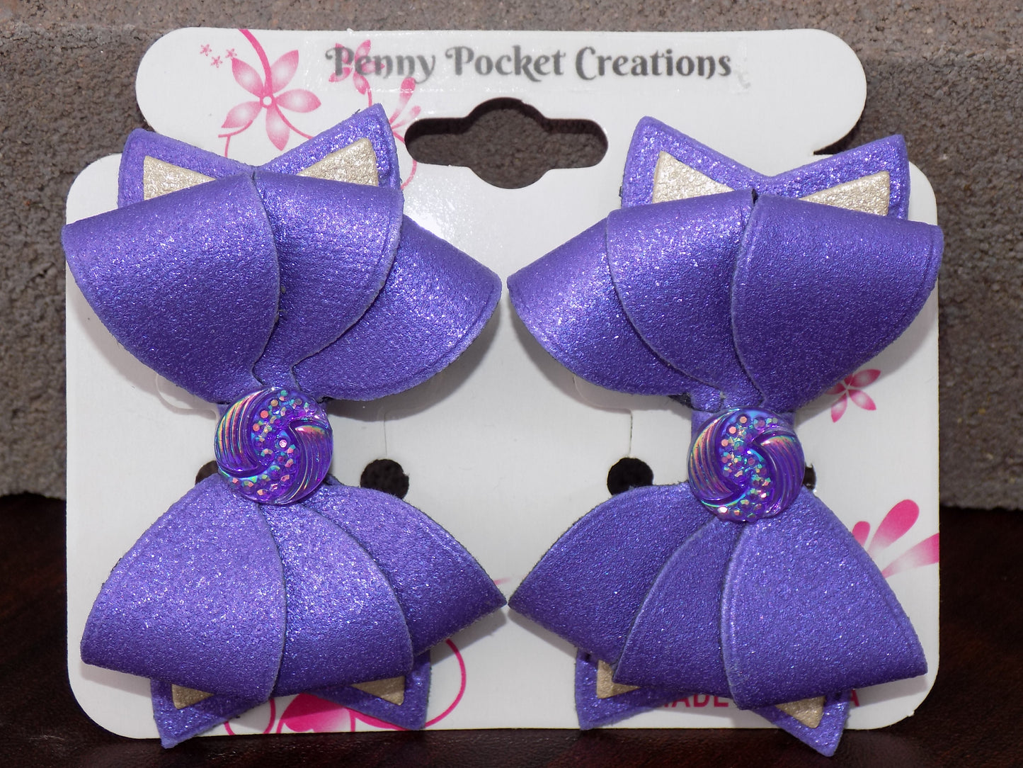 Large Triplet Sparkly Leather Hair Bows 3-Layer, Multiple Color Options