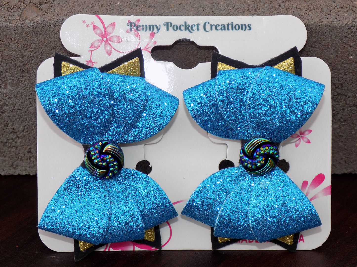 Large Triplet Sparkly Leather Hair Bows 3-Layer, Multiple Color Options
