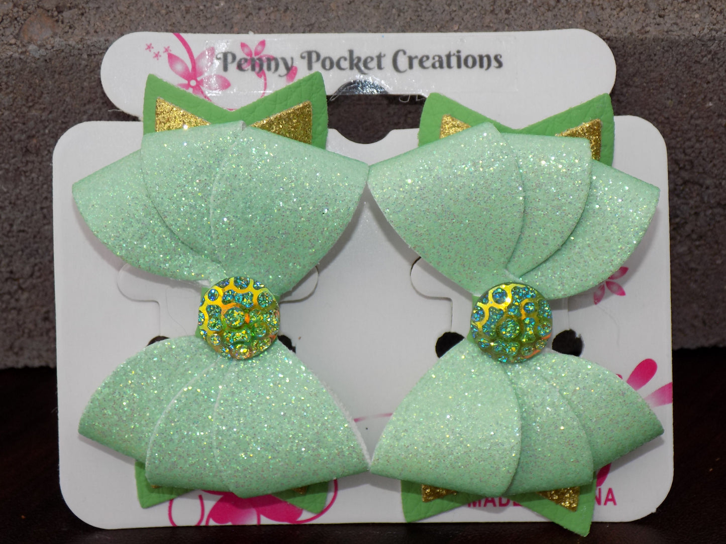 Large Triplet Sparkly Leather Hair Bows 3-Layer, Multiple Color Options
