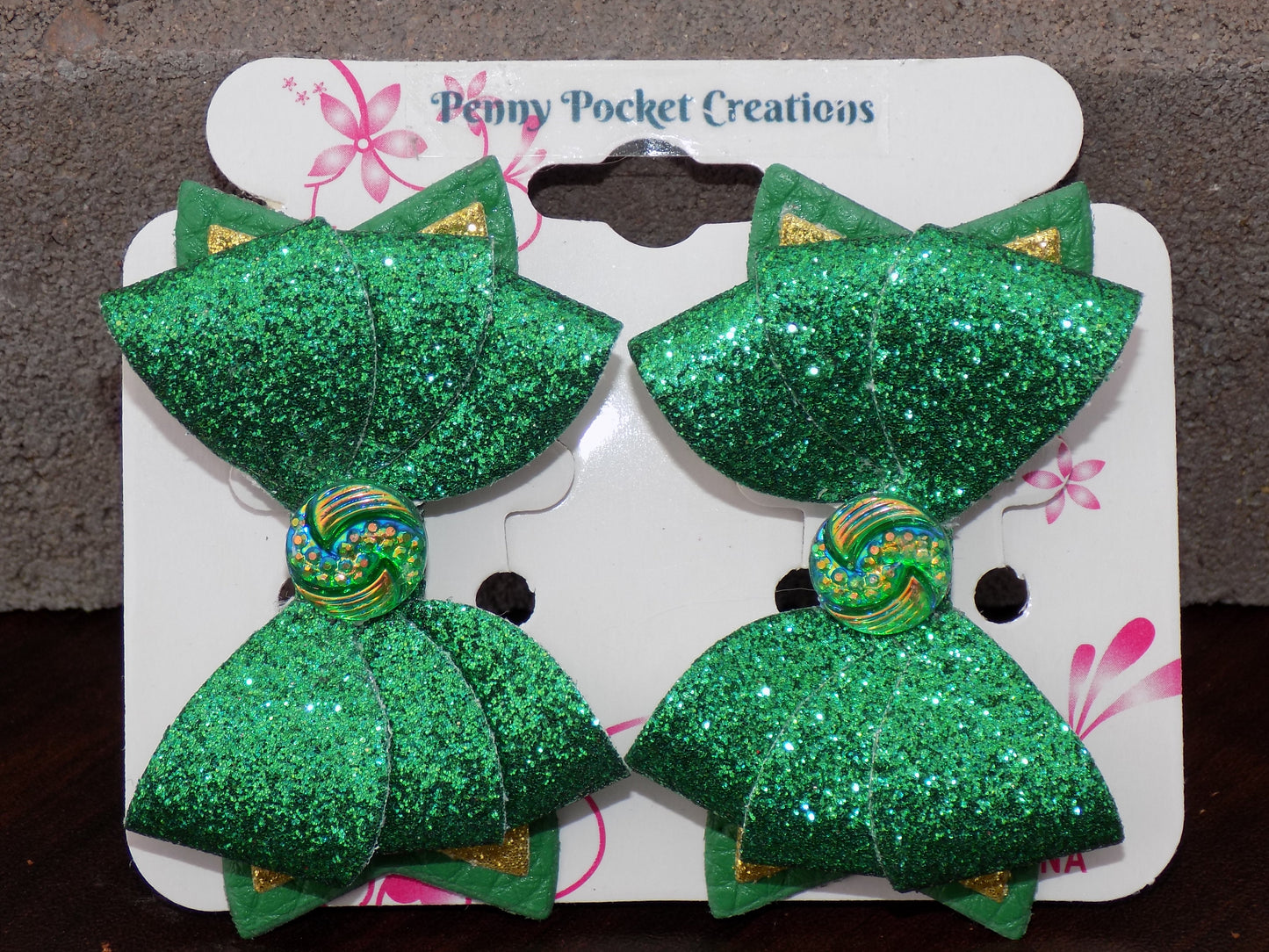 Large Triplet Sparkly Leather Hair Bows 3-Layer, Multiple Color Options