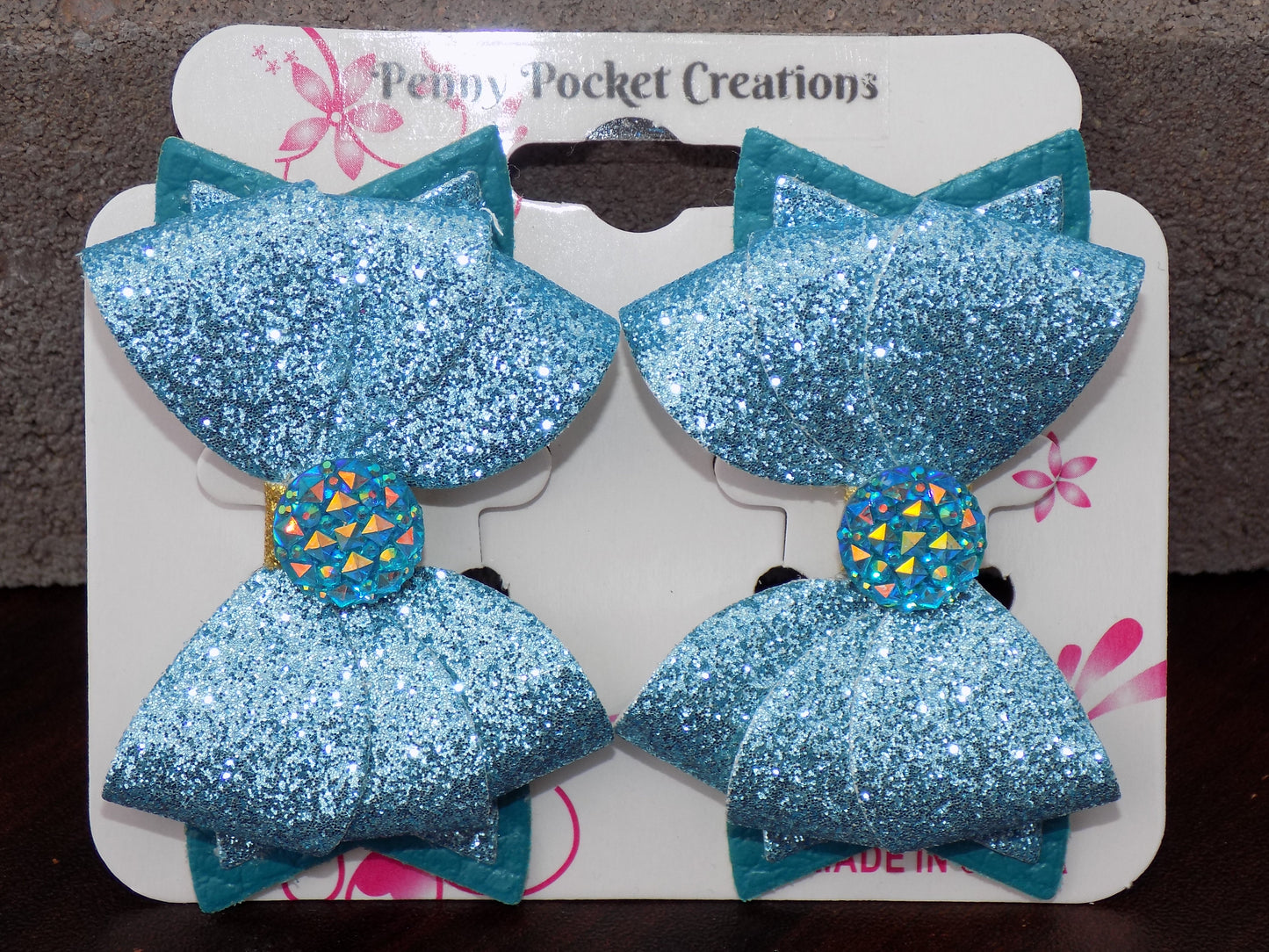 Large Triplet Sparkly Leather Hair Bows 3-Layer, Multiple Color Options