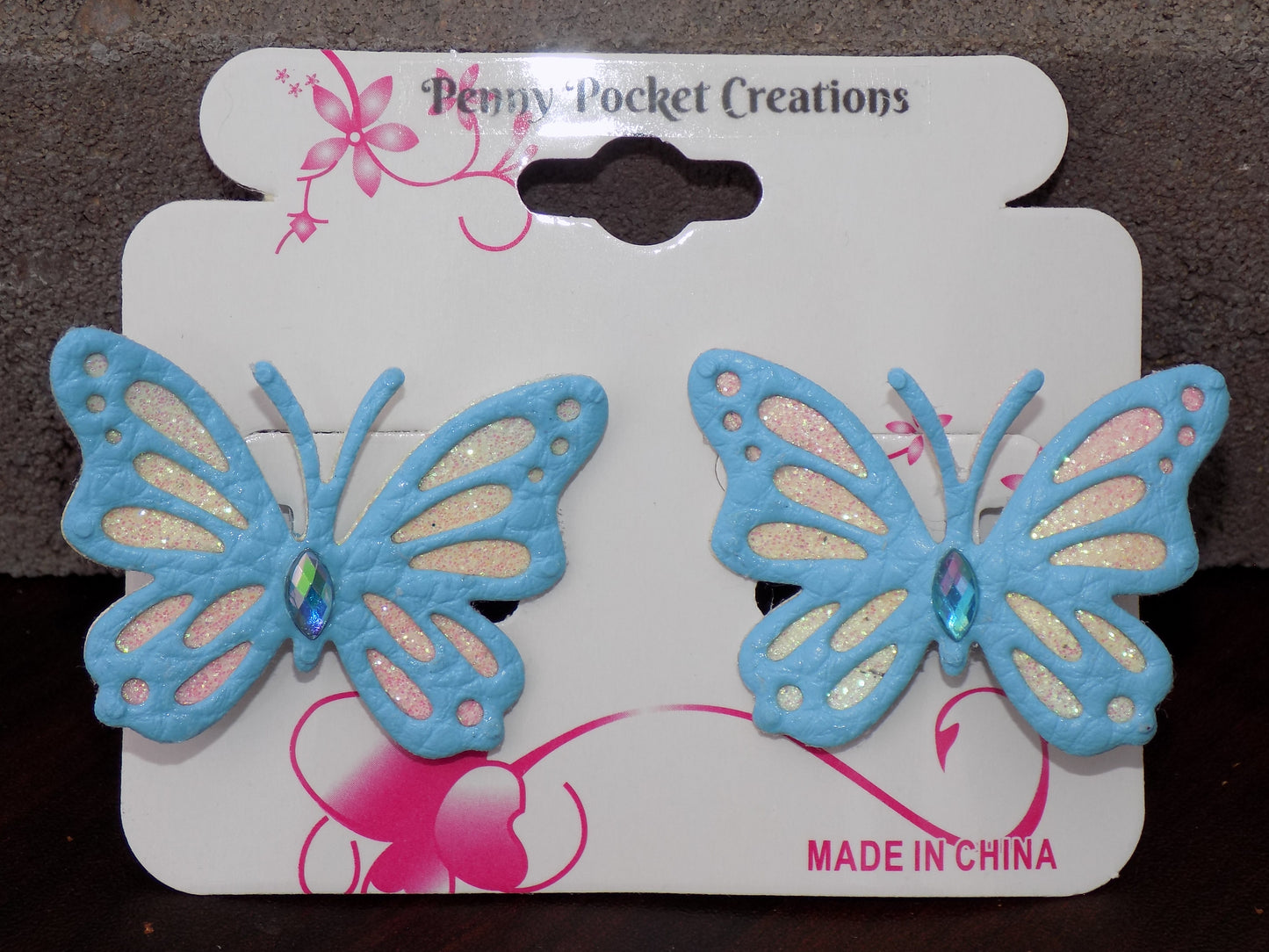 Synthetic Leather Medium Butterfly Hair Clip 2-Layer Glitter Cutouts Rhinestone
