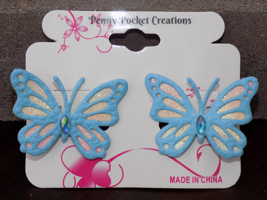 Synthetic Leather Medium Butterfly Hair Clip 2-Layer Glitter Cutouts Rhinestone