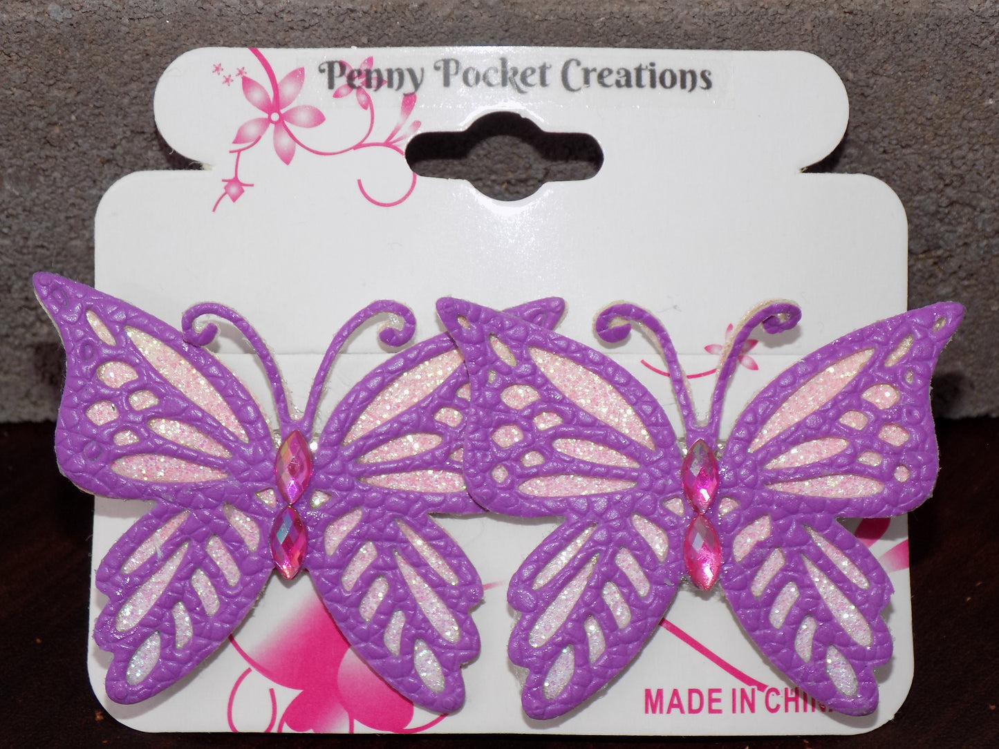 Synthetic Leather Large Pointed Butterfly Hair Clip 2-Layer Glitter Cutouts Rhinestone (Copy)