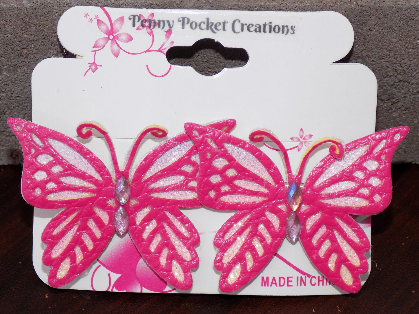 Synthetic Leather Large Pointed Butterfly Hair Clip 2-Layer Glitter Cutouts Rhinestone (Copy)