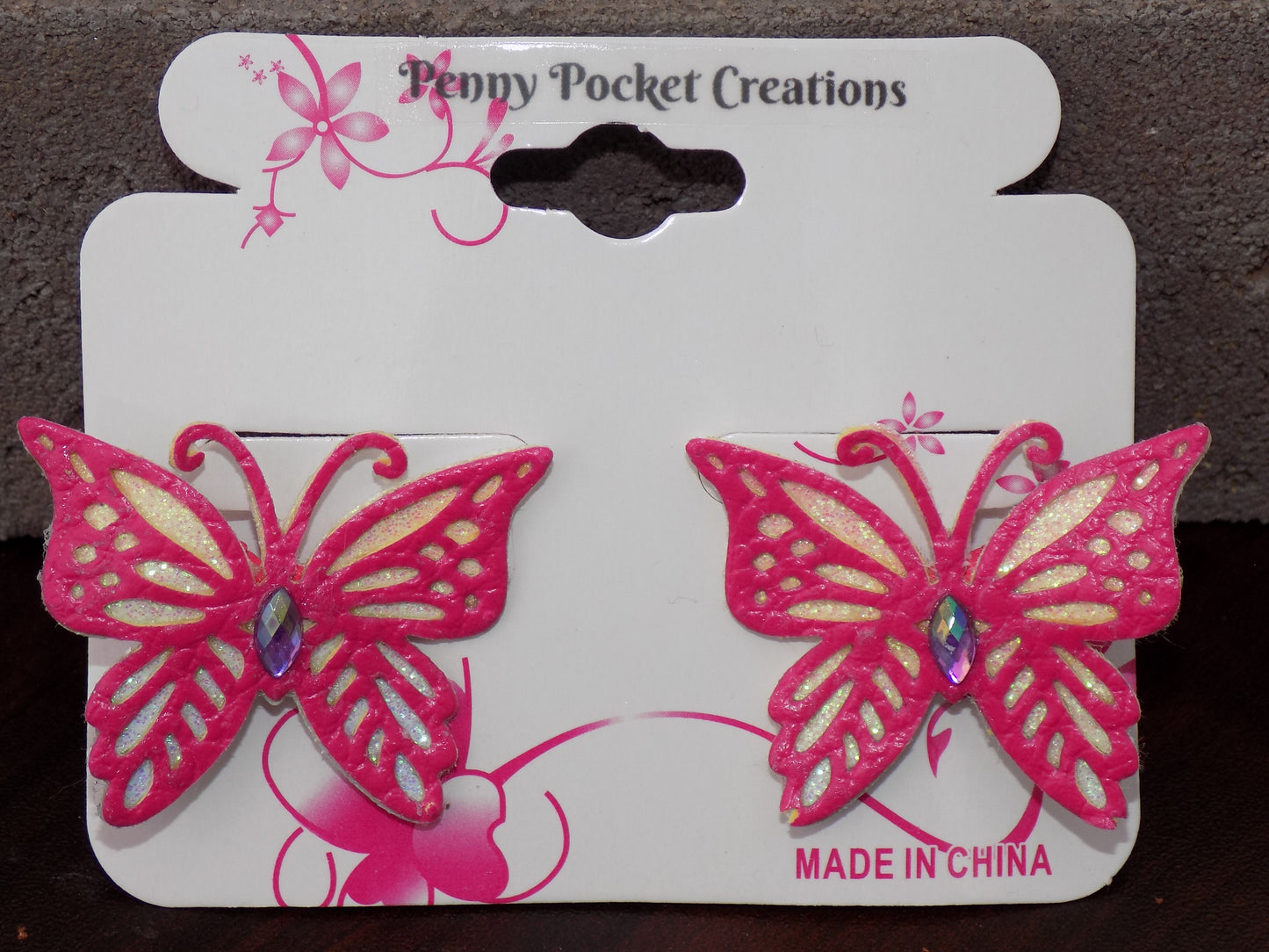 Synthetic Leather Medium Pointed Butterfly Hair Clip 2-Layer Glitter Cutouts Rhinestone