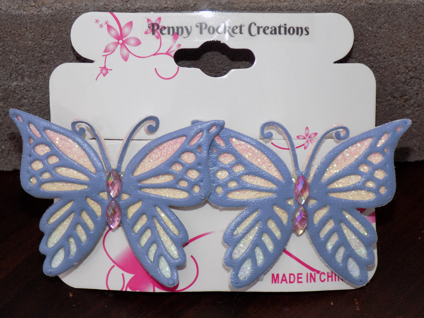 Synthetic Leather Large Pointed Butterfly Hair Clip 2-Layer Glitter Cutouts Rhinestone (Copy)
