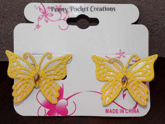 Synthetic Leather Medium Pointed Butterfly Hair Clip 2-Layer Glitter Cutouts Rhinestone