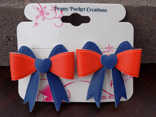 Leather Single Bow over Contrast Angel Wings Thin Hanging Tails Orange/Blue