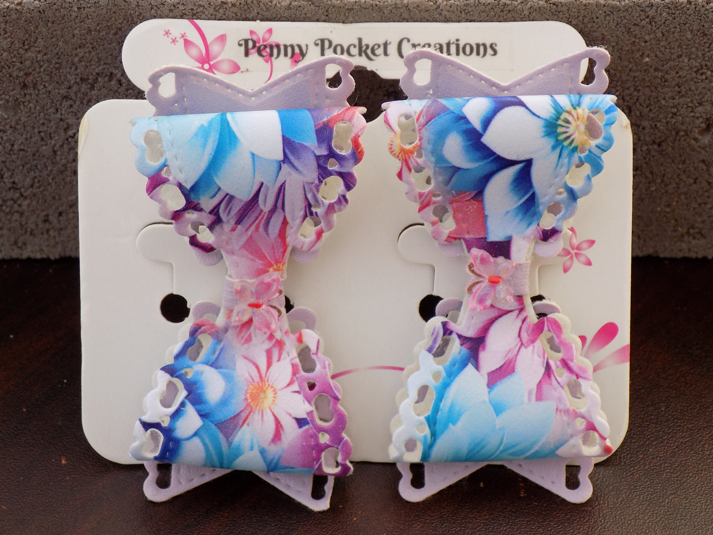 Lacy Edge Leather Single Large Floral Bow on Ribbon type Pastel Tail back