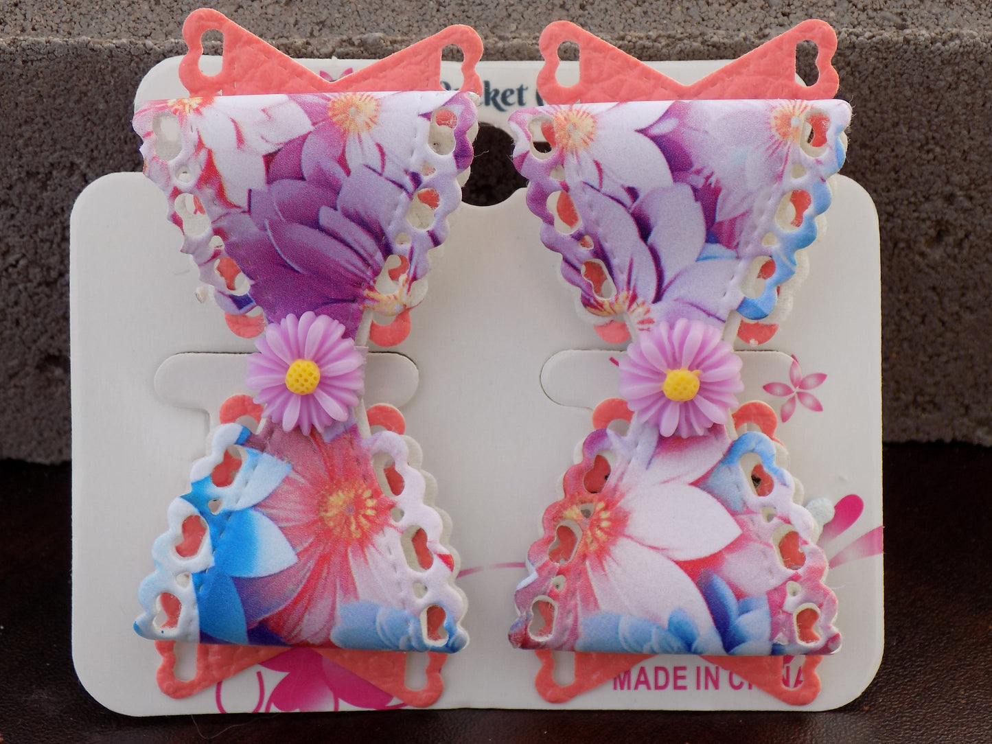 Lacy Edge Leather Single Large Floral Bow on Ribbon type Pastel Tail back