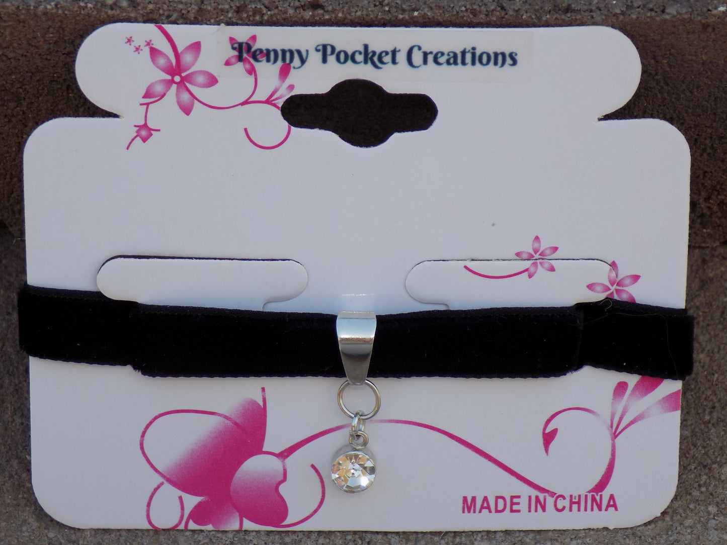 Velvet Choker 10mm Silvery Bezel 6mm Round Rhinestone