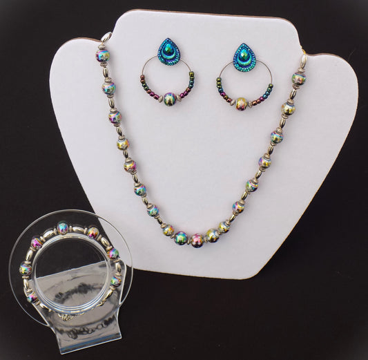 Rainbow Iridescent Beaded Jewelry Set - Four Piece