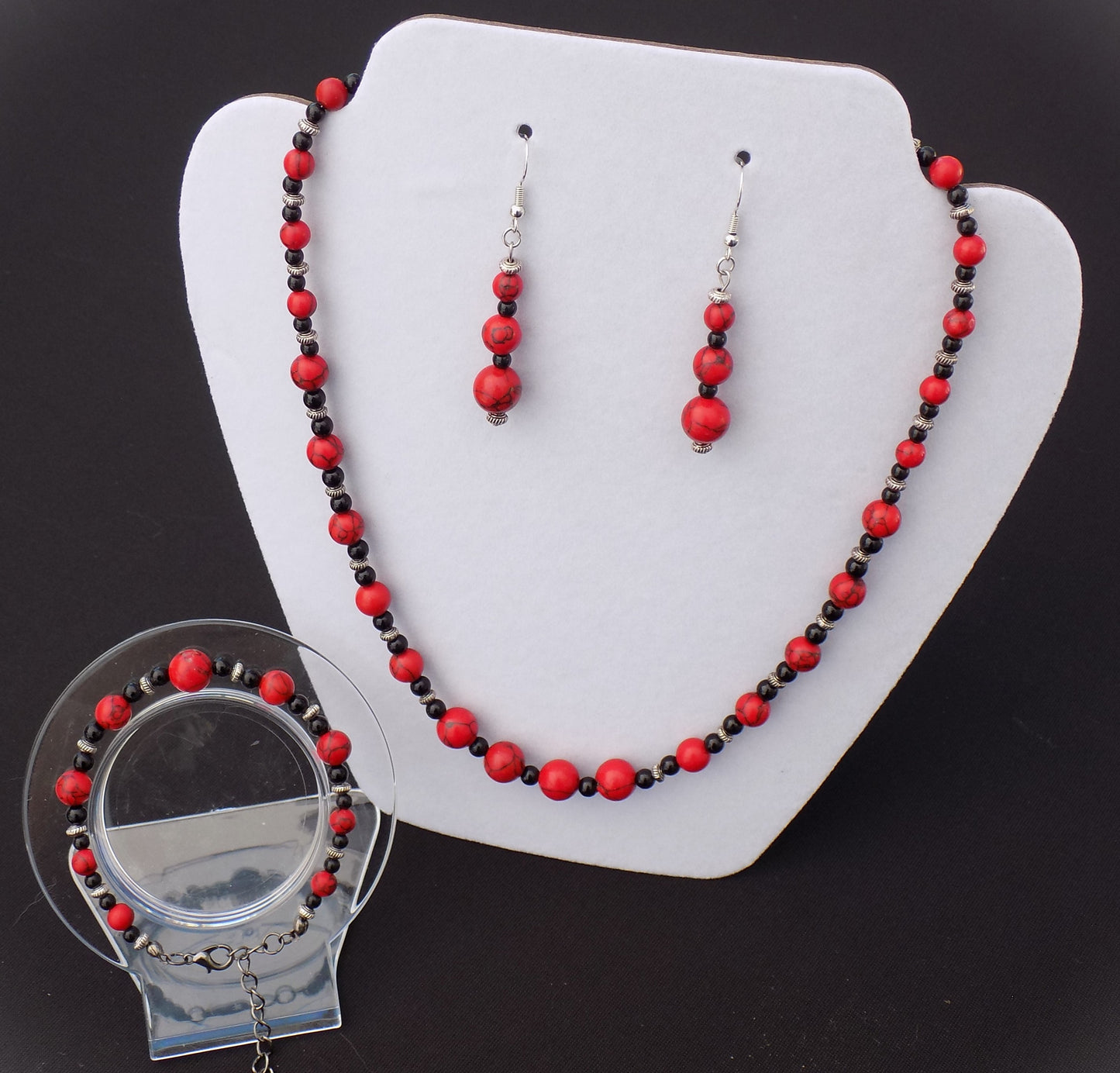 Red Howlite Natural Stone Beads Jewelry Set - Four Piece
