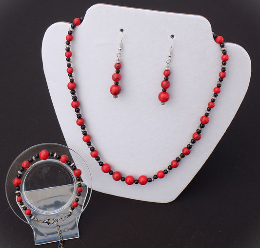 Red Howlite Natural Stone Beads Jewelry Set - Four Piece