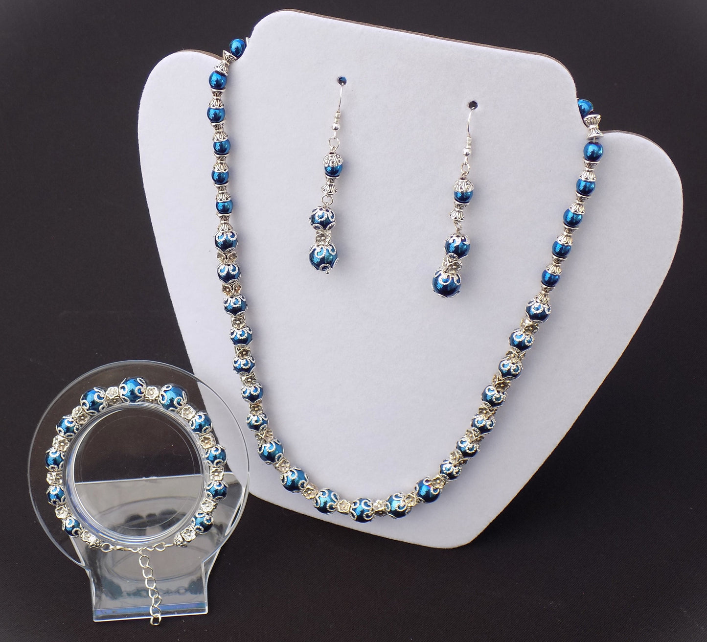 Blue Plated Hematite Natural Stone Beads Jewelry Set - Four Piece