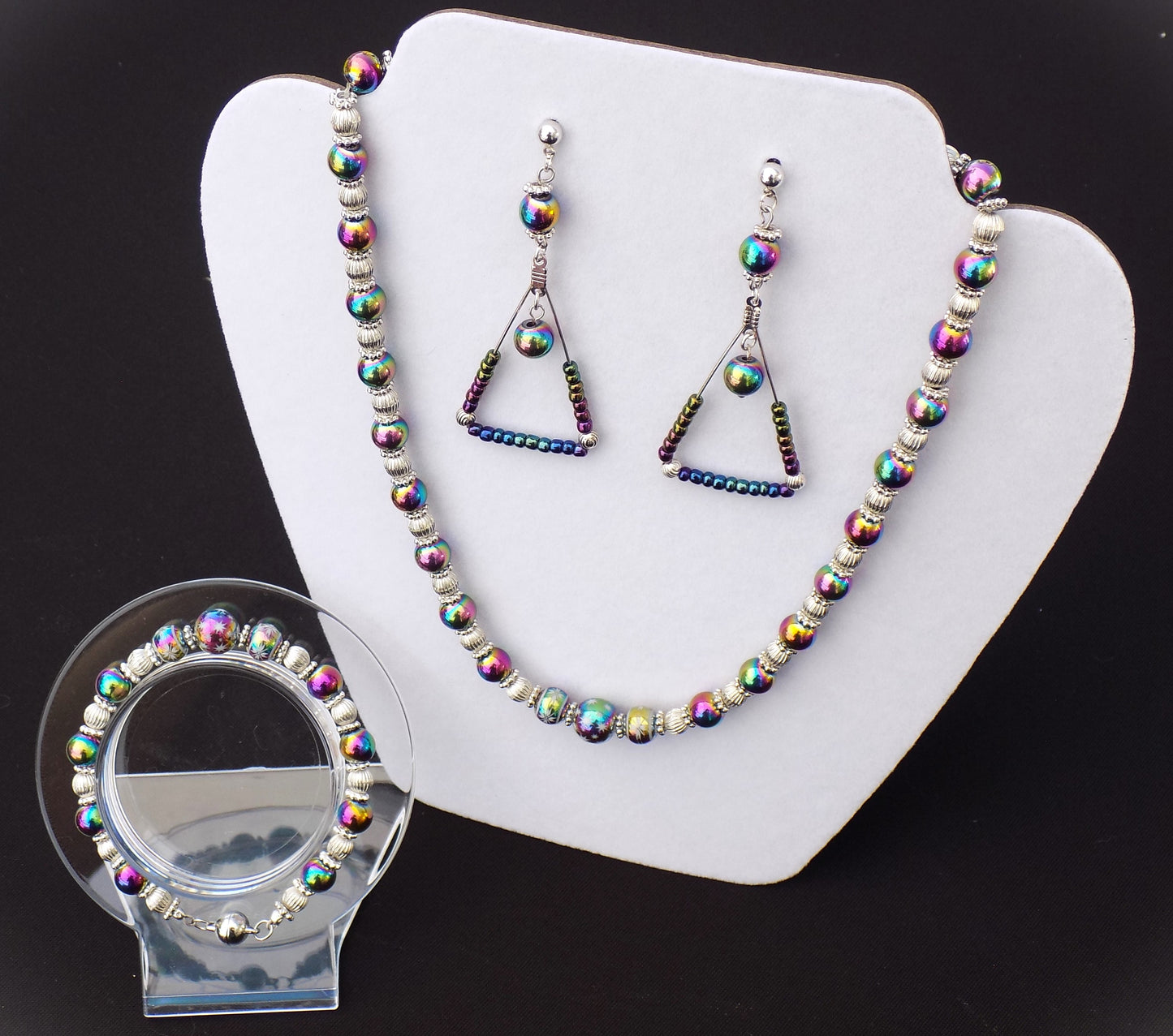 Rainbow Iridescent Hematite Natural Stone Beads Jewelry Set - Four Piece