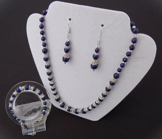 Lapis Lazuli Natural Stone Beads Jewelry Set - Four Piece