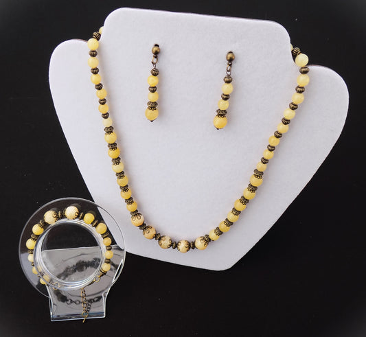 Honey Calcite Natural Stone Beads Jewelry Set - Four Piece
